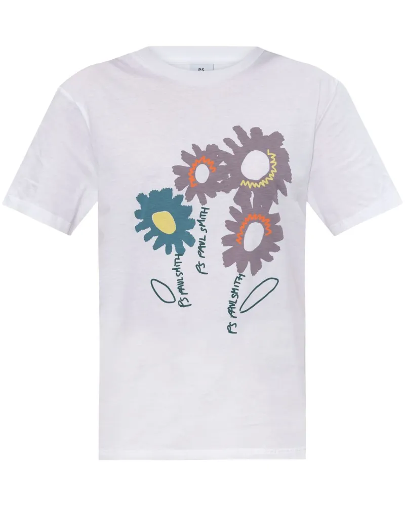 Paul Smith PS von Paul Smith Blumen Baumwoll -T -Shirt White