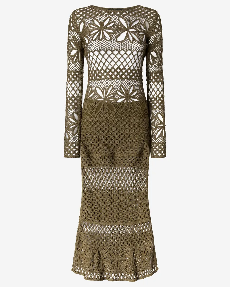 Pinko lange offene Arbeit Häkelkleid Green