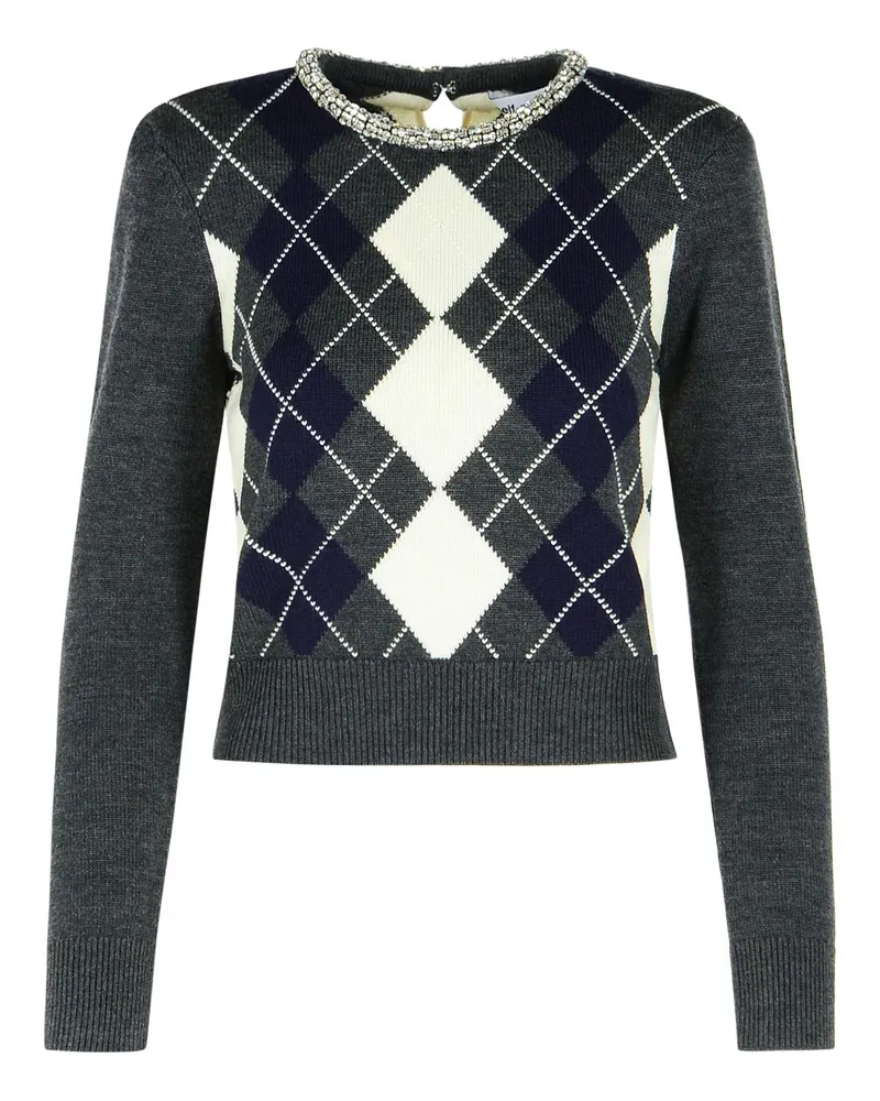 Self-Portrait Grauer Wollpullover „Argyle Crystal“ von Grey