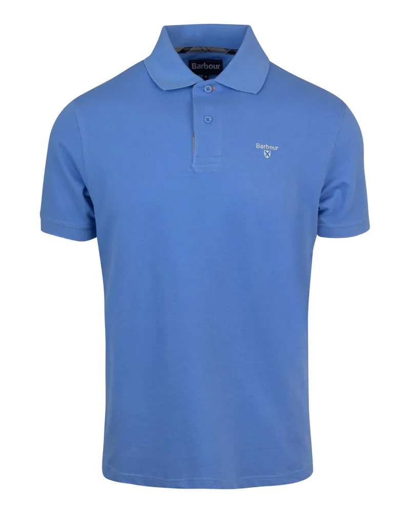 Barbour Polo in Piquet con Inserti Tartan Blue