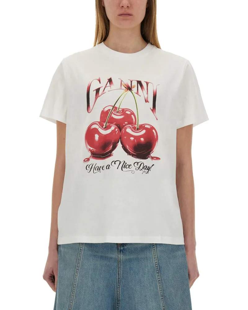 Ganni Cherry" T -Shirt White