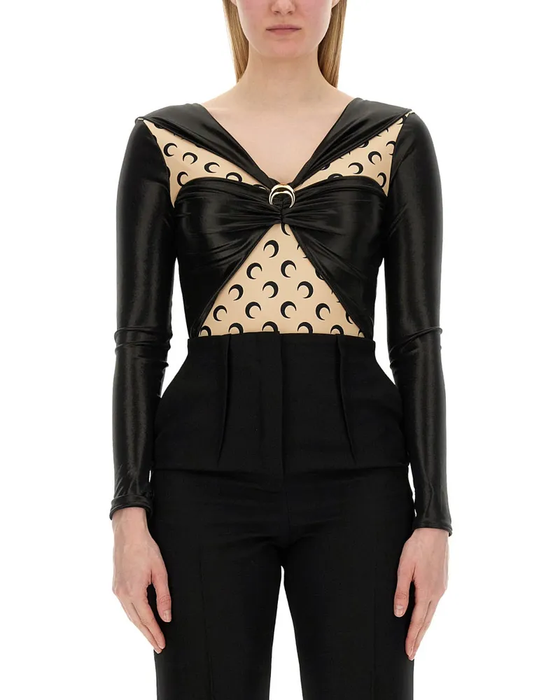 Marine Serre Draped Bodysuit Black