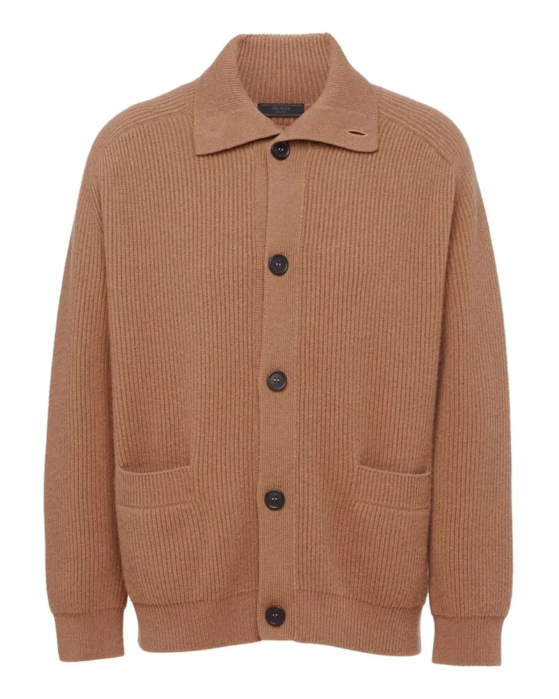Prada gerippter Strick C nur Strickjacke Brown