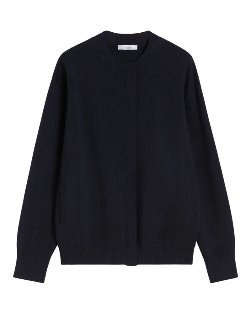Max Mara Woll -Strickjacke mit einem Stoffstiel Blu