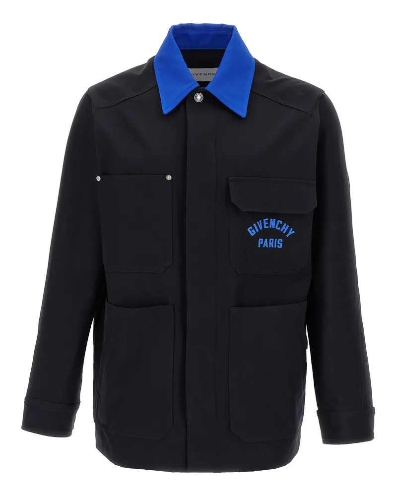 Givenchy Logo Stickerei Overshirt Blue