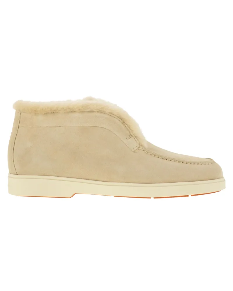 Santoni Desert Boot aus Wildleder und Fell Sand