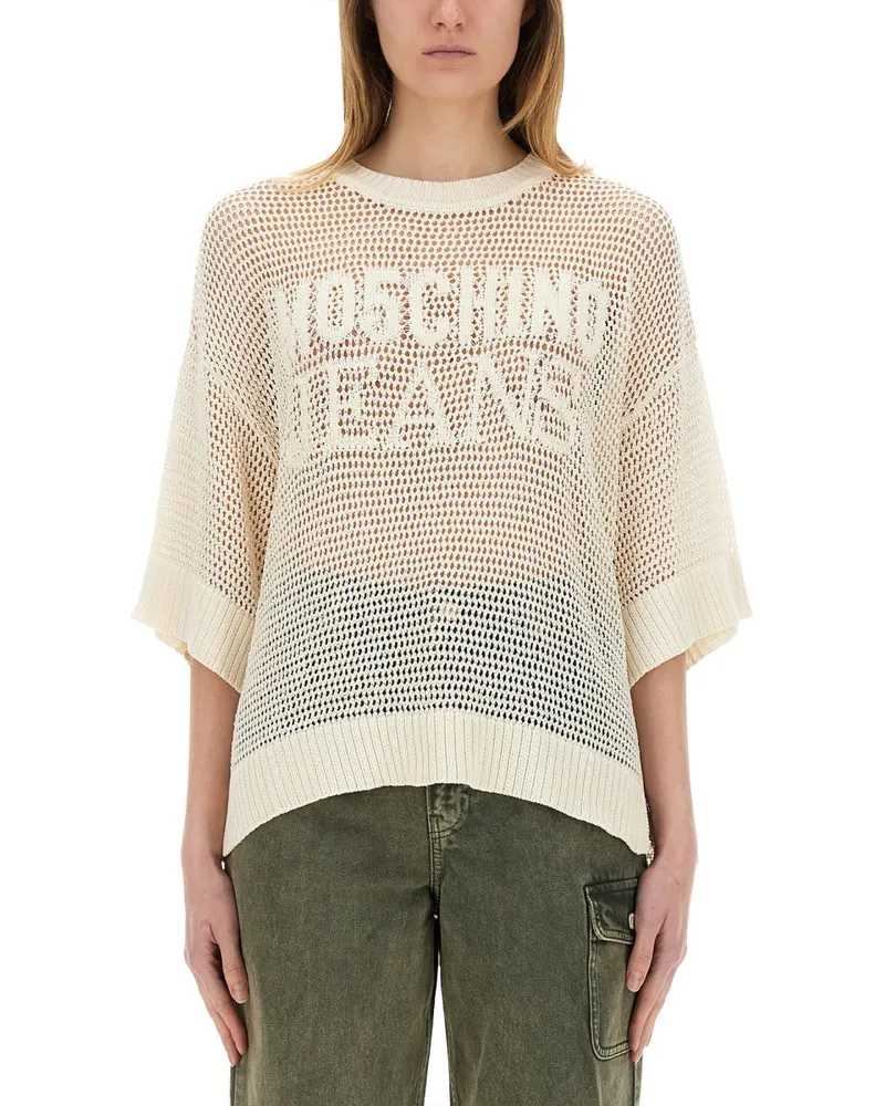 Moschino Moschino -Jeans -Netzhemd mit Logo Ivory