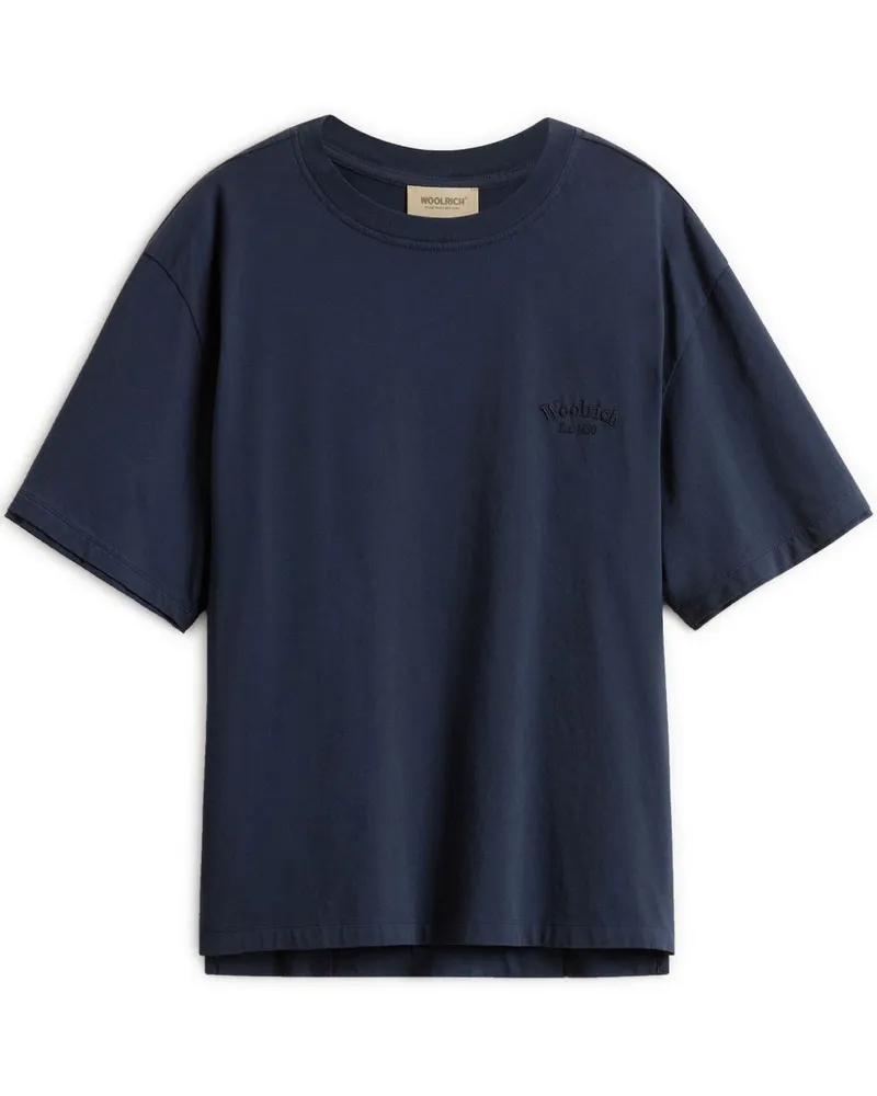 Woolrich Logo Baumwoll -T -Shirt Blue