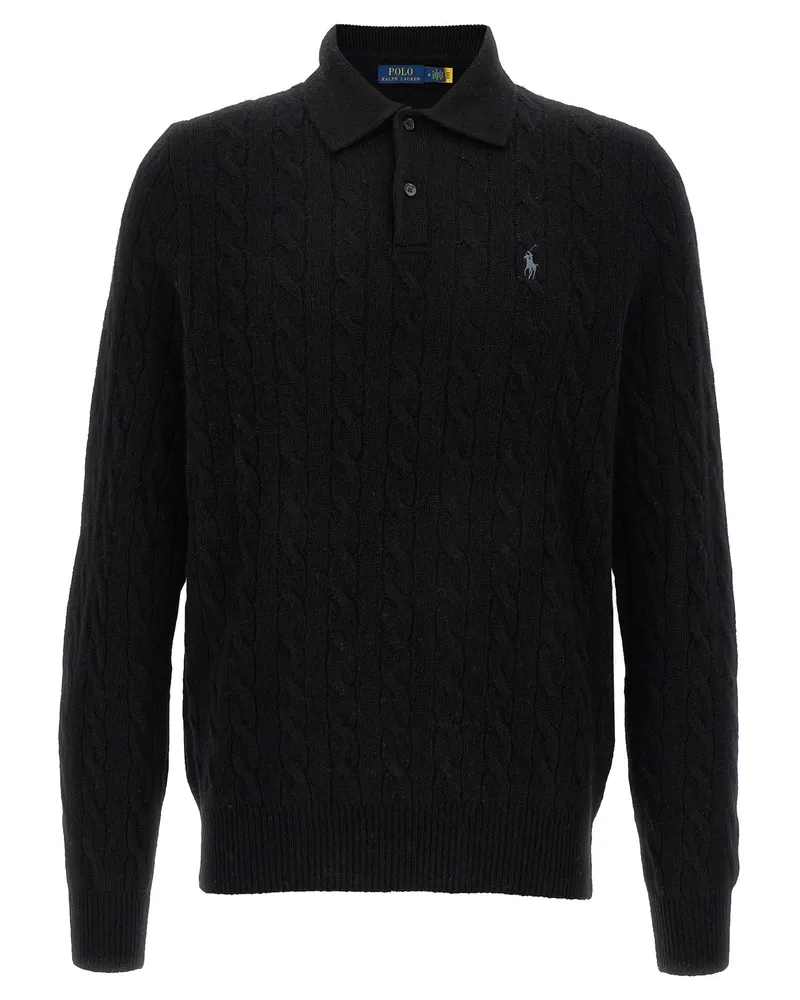 Ralph Lauren Logo Stickerei Polo -Hemd Black