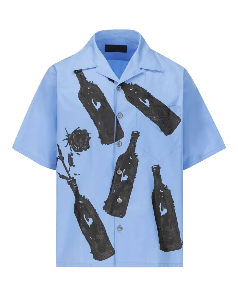 Prada gedrucktes Baumwollhemd Blau