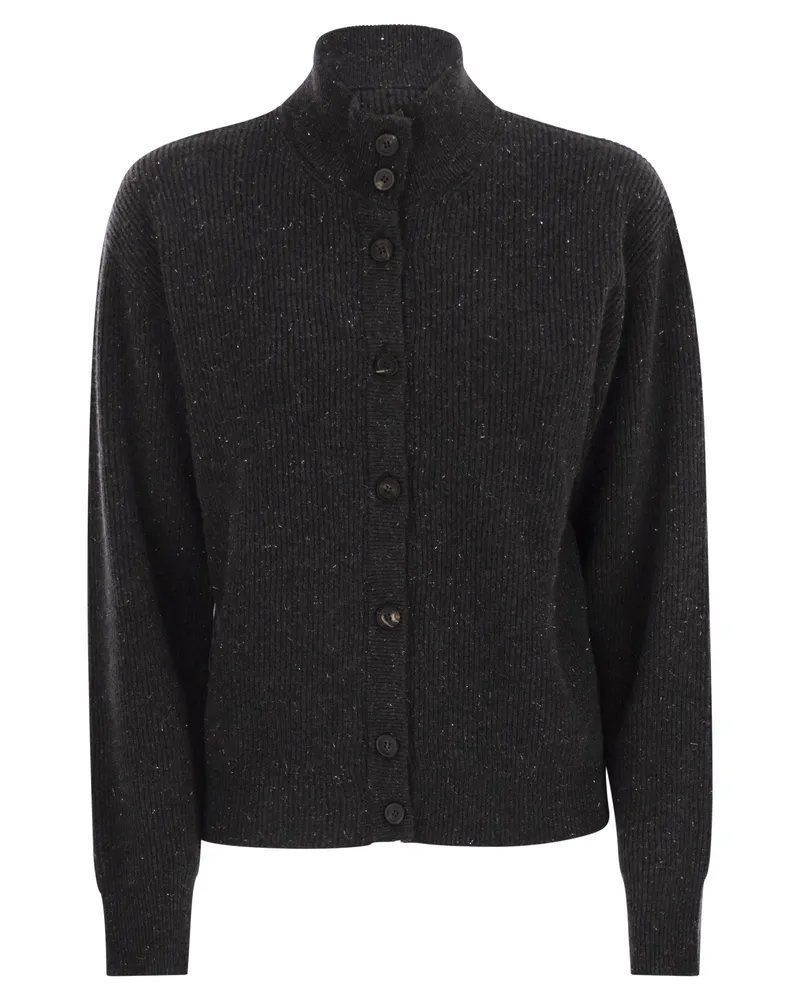 Peserico Cardigan mit Knöpfen in Wolle, Seide und Kaschmir Grey