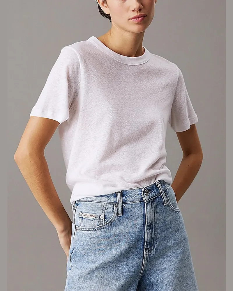 Calvin Klein T Shirt Jersey Flachs geschnitten wurde entspannt White