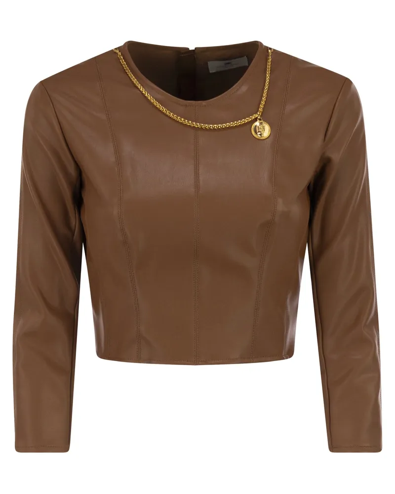 Elisabetta Franchi Top mit Halskette und Anhänger Cognac