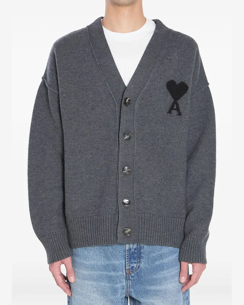 AMI Paris Ami de Coeur Wool Cardigan Grey