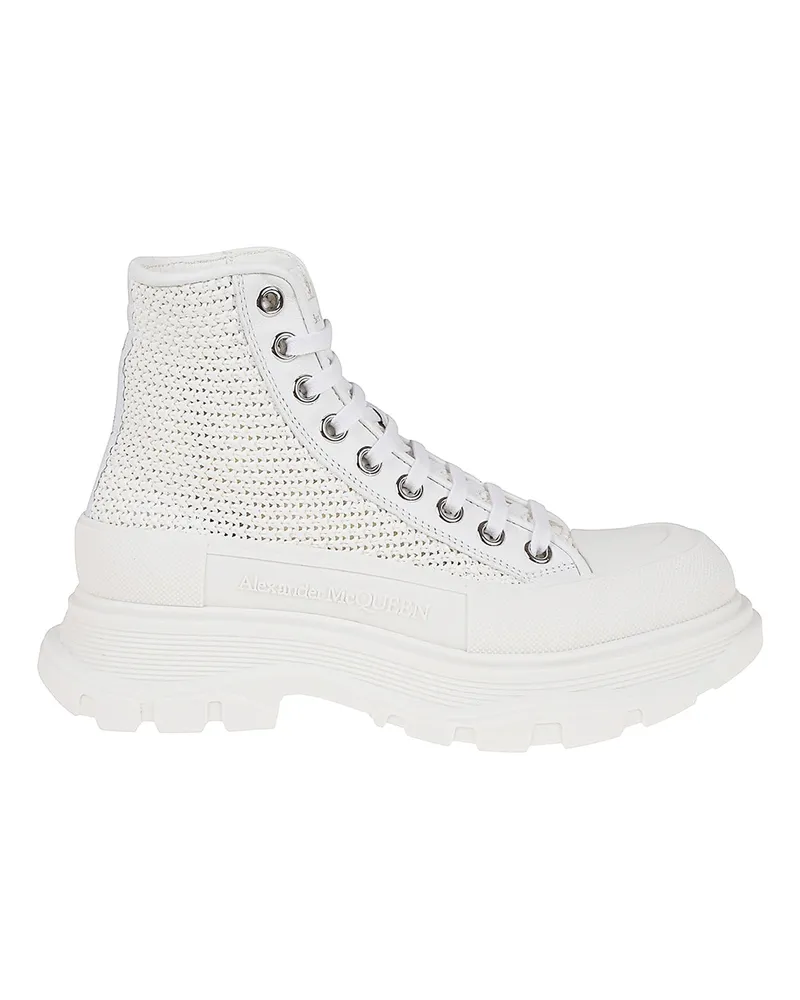 Alexander McQueen tritt Slick High Top -Sneaker auf White