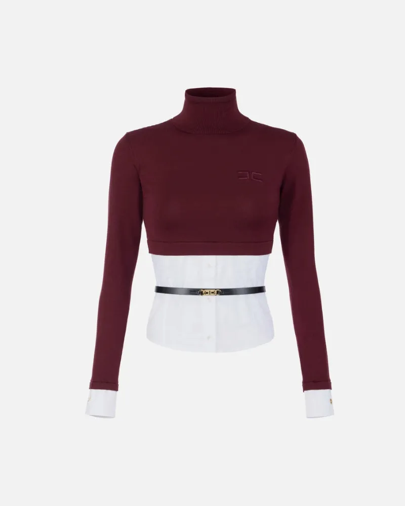 Elisabetta Franchi Pullover mit Hemdwirkung unten Vinaccia