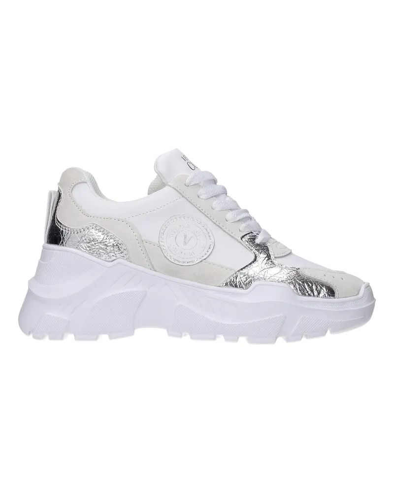 Versace Jeans Couture Damens Sneakers aus weißem/silberfarbenem Leder -