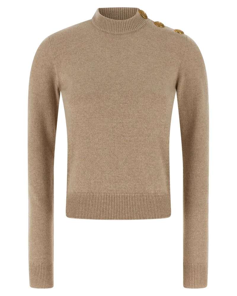 Balmain Knopfpullover aus Öko-Kaschmir von Beige
