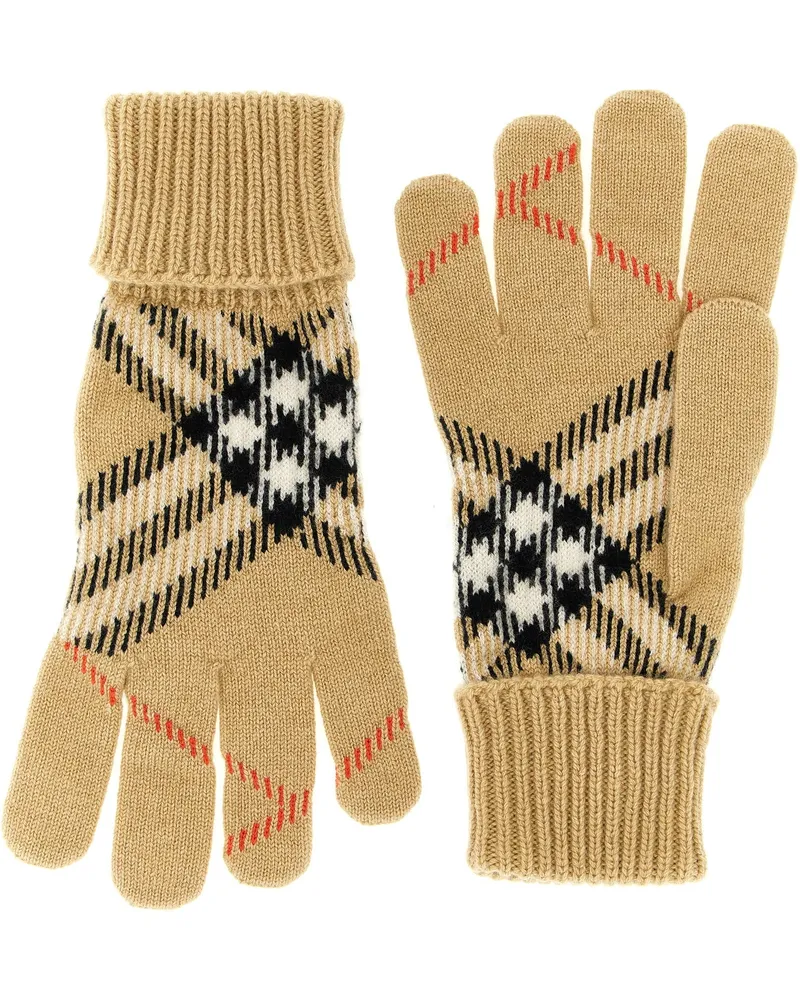 Burberry Kaschmirhandschuhe mit Karomuster Beige