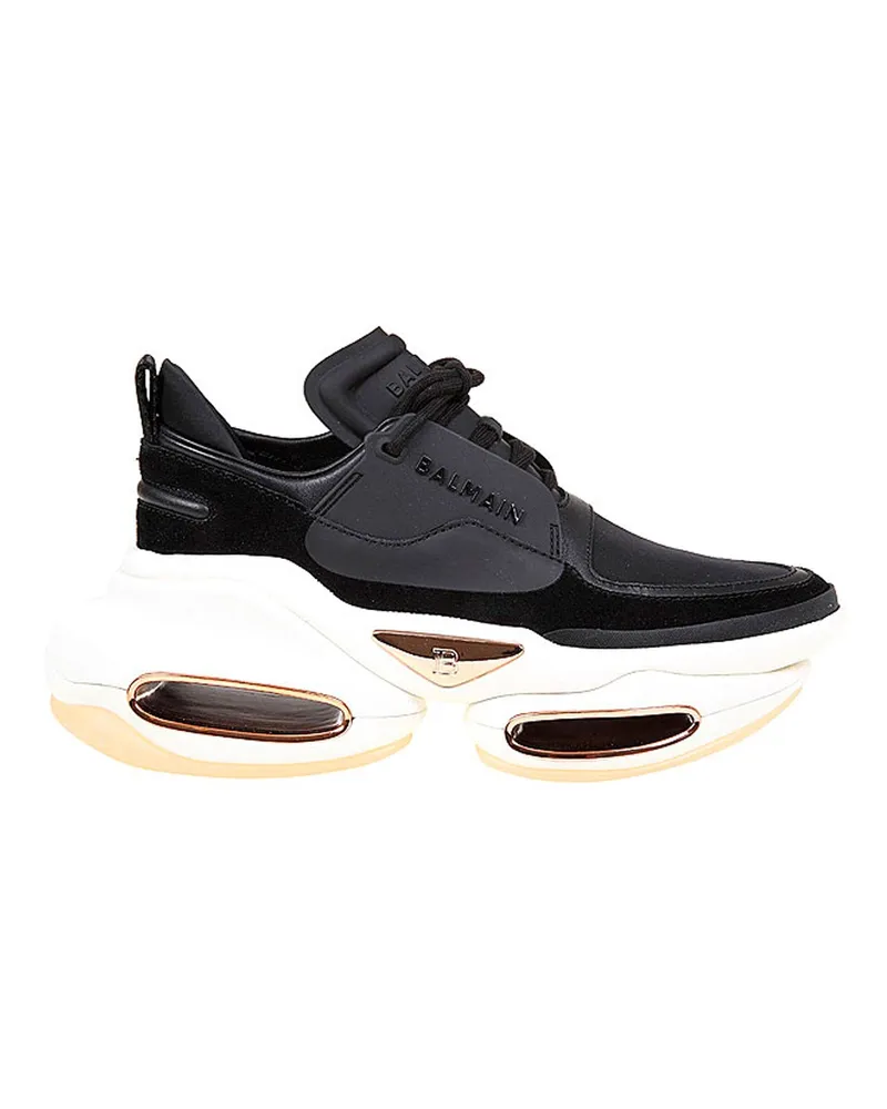 Balmain Sneaker aus Leder und Stoff Schwarz
