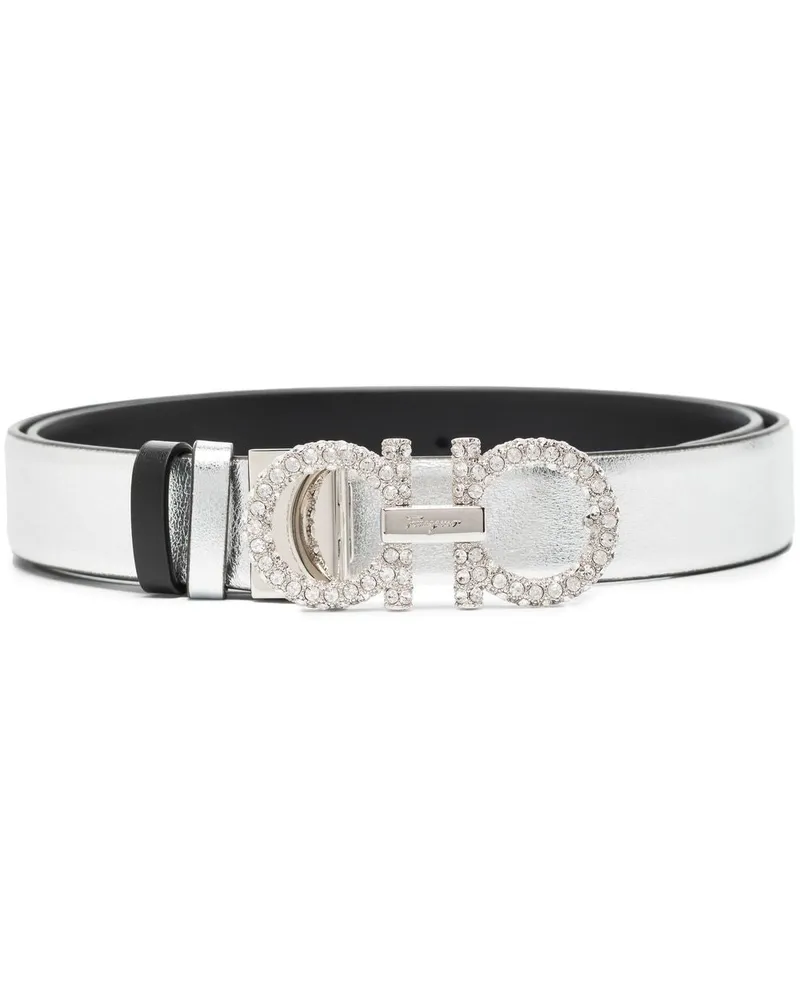 Ferragamo Gancini Strass Ledergürtel Silver