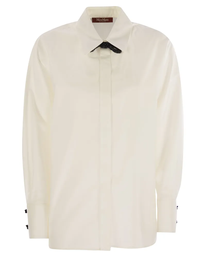 Max Mara Max Mara Studio Roll -Baumwoll- und Seidenpopelhemd White