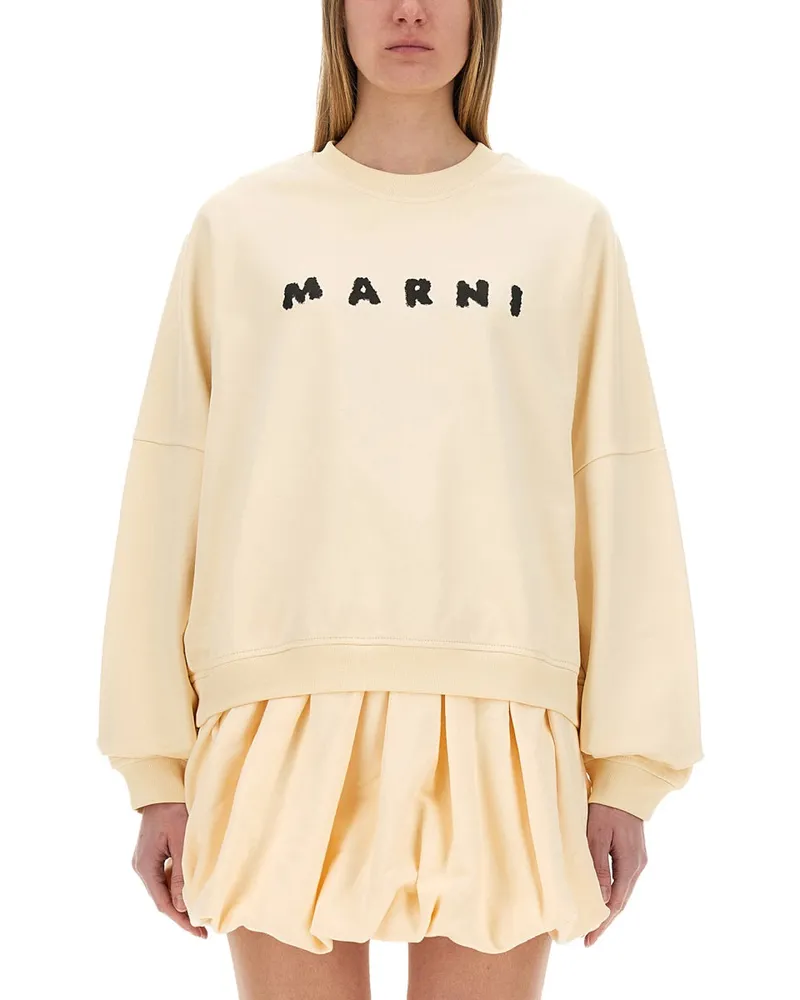 Marni Cotton Sweatshirt mit Druck Ivory