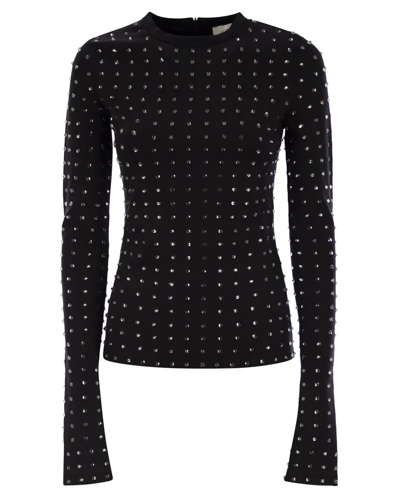 SPORTMAX Negus Scuba Jersey T -Shirt mit Strasssteinen Black