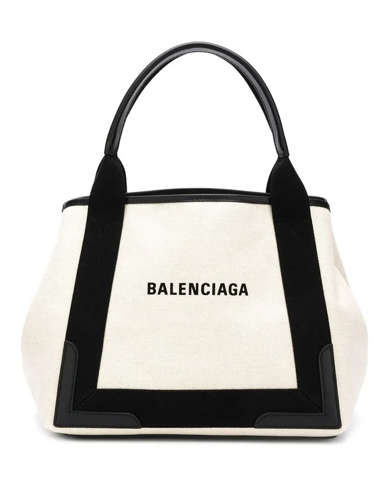 Balenciaga Navy Cabas kleine Einkaufstasche Weiß