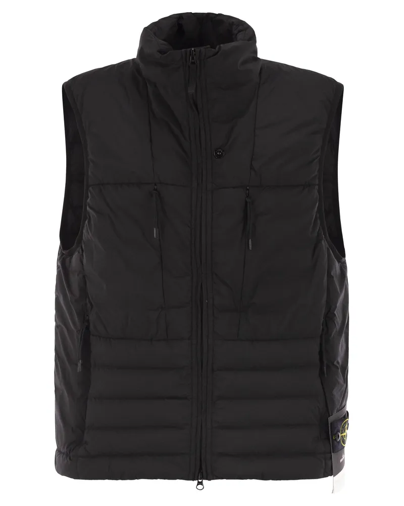 Stone Island Daunenweste mit nahtlosen Kanälen und Tropfschutz Black