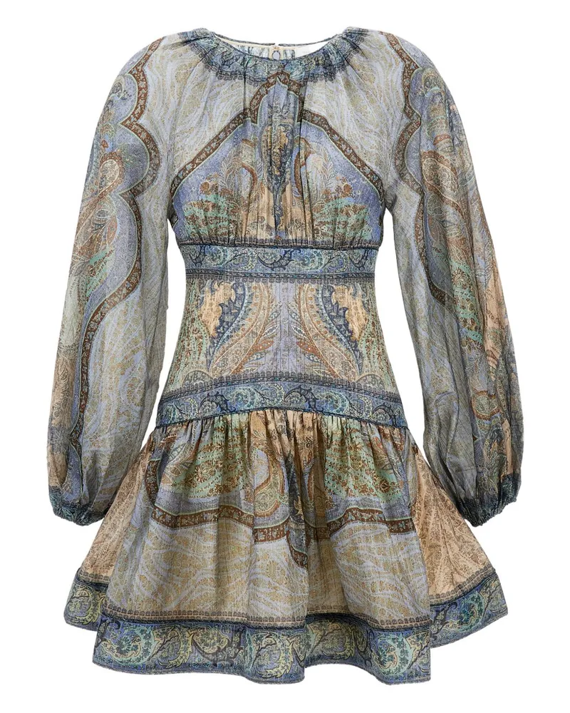 Zimmermann Wanderlust Minikleid aus Baumwolle und Seide Blue