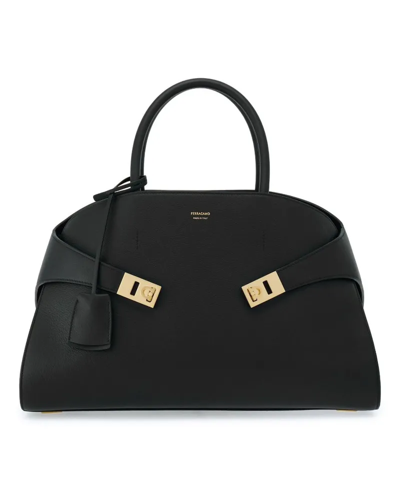 Ferragamo Umarmung mittelgroßer Leder -Tasche Tasche Black