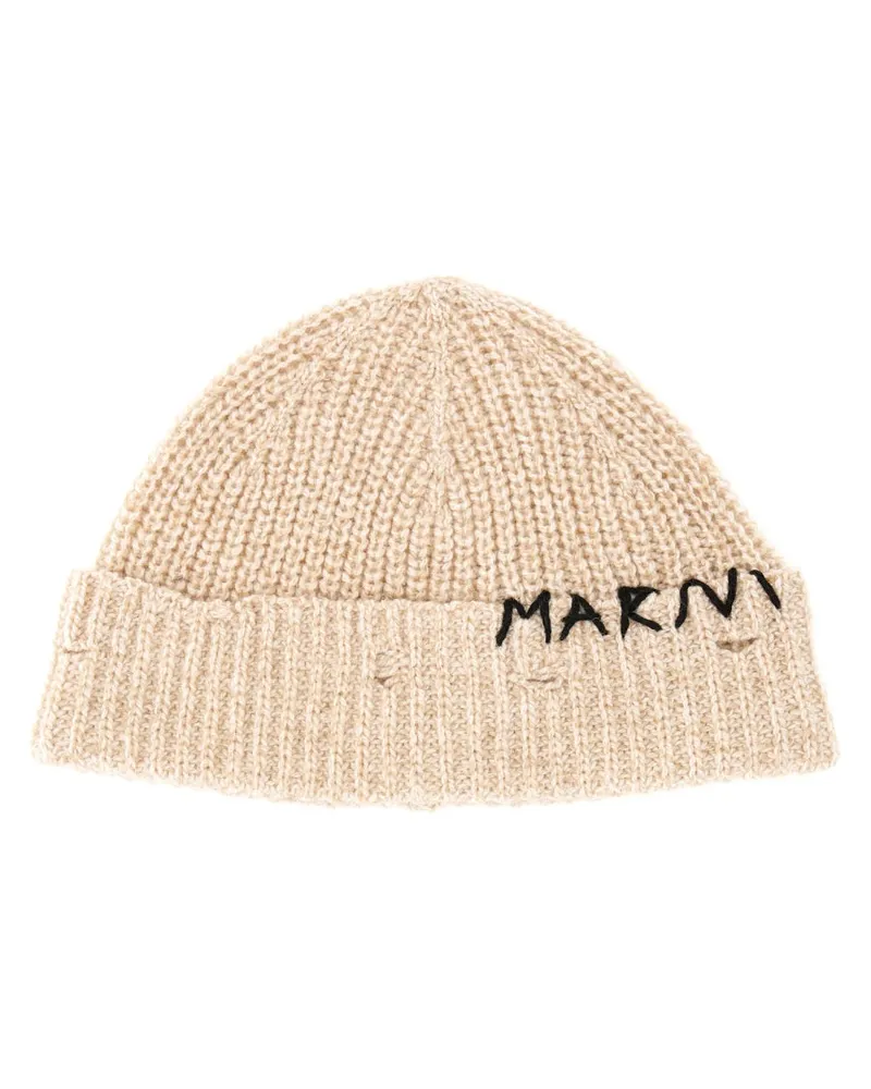 Marni Beanie Hut mit "Marni mendieren" Stickerei Beige