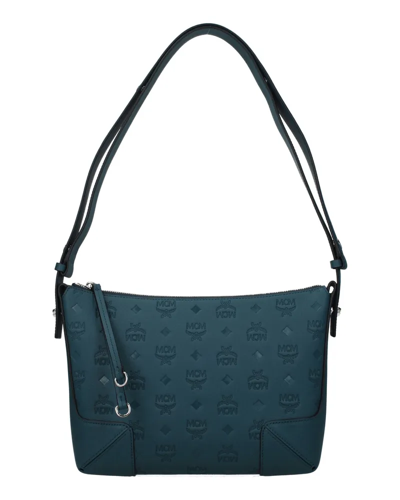 MCM Frauen's Umhängetasche aus blauem/blaugrünem Leder -