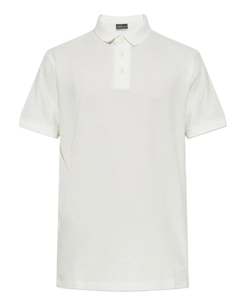 Emporio Armani gedrucktes Baumwoll -Polo -Hemd White