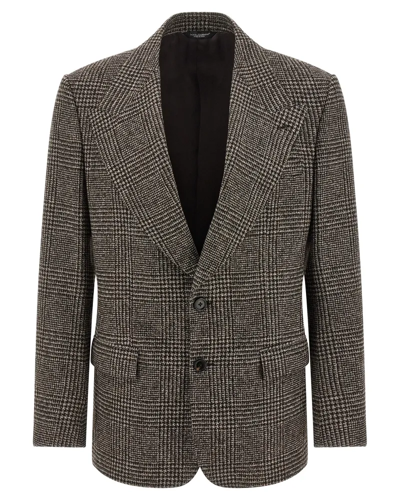 Dolce & Gabbana Prince of Wales Wool Blazer Brown