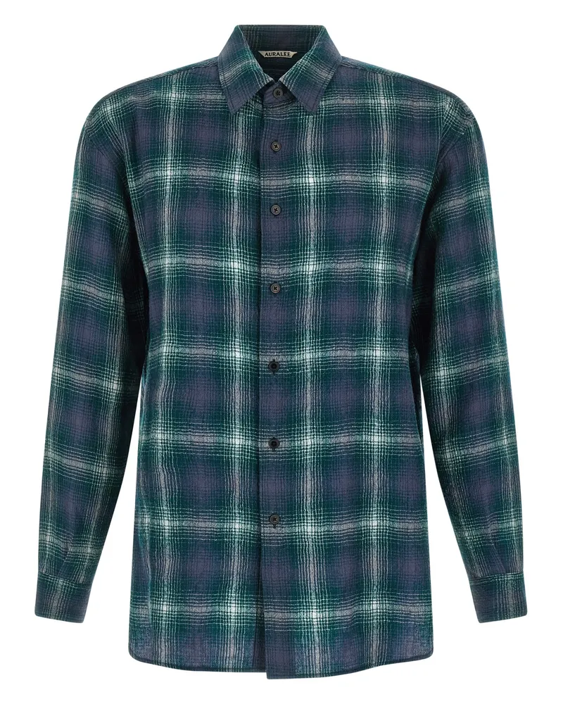 AURALEE Hemd „Airy Wool Check Green