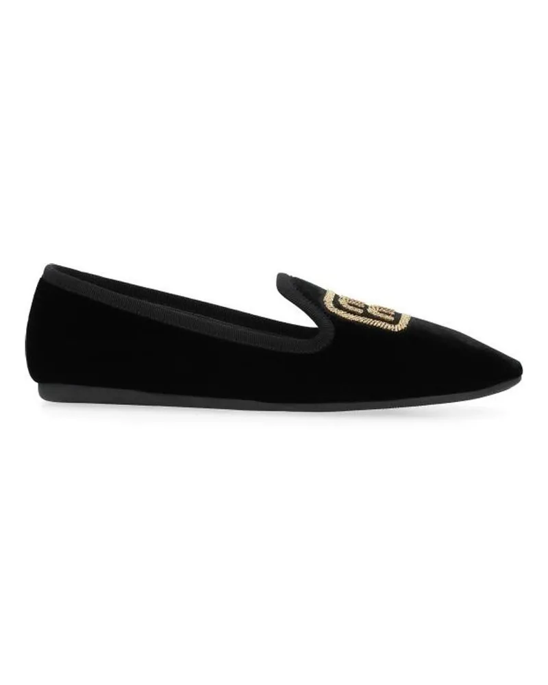 Miu Miu Logo Velvet Flats Black