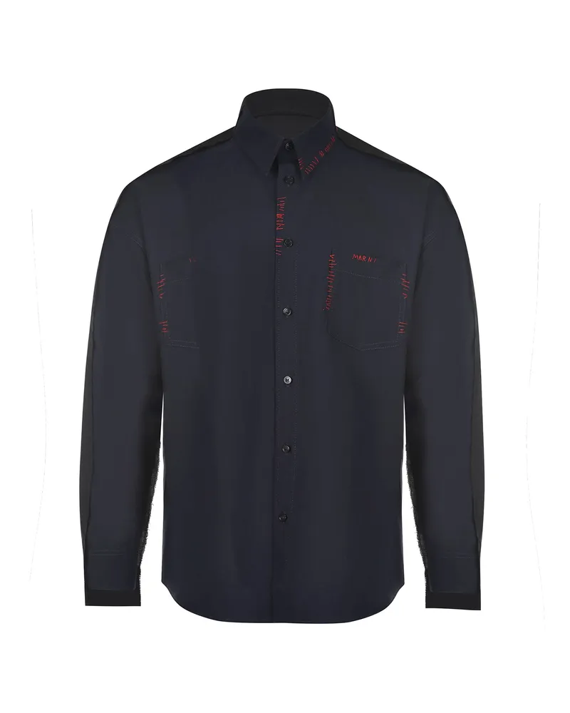 Marni Camicia Blu Scuro Con Retro A Contrasto Blue