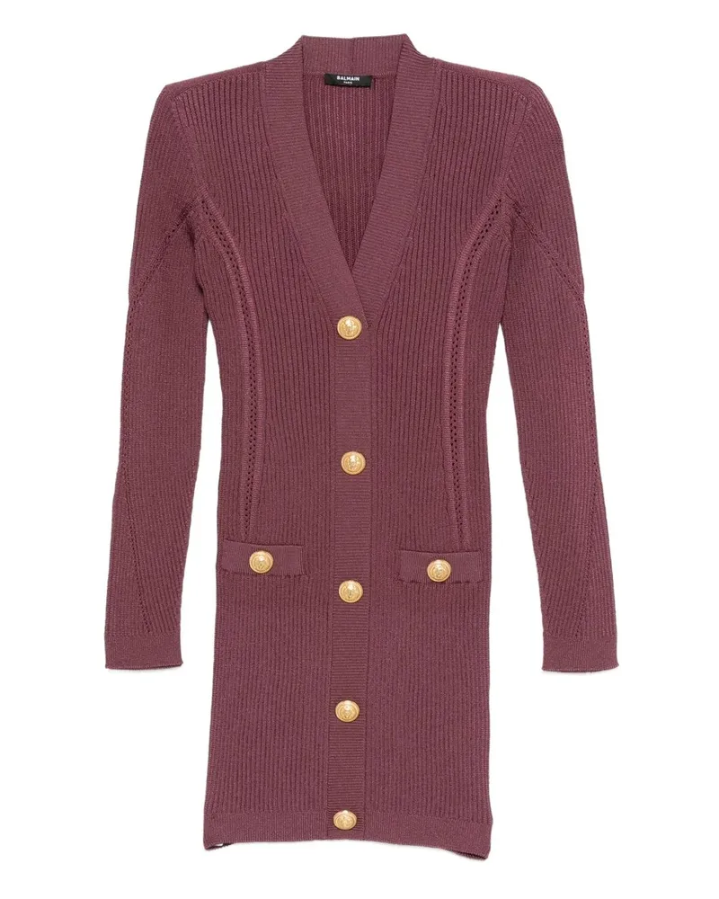 Balmain kurzes Kleid mit V-Ausschnitt Purple