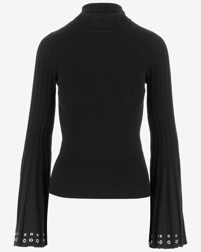 Blumarine hoher Nackenpullover mit ausgestellten Ärmeln Black