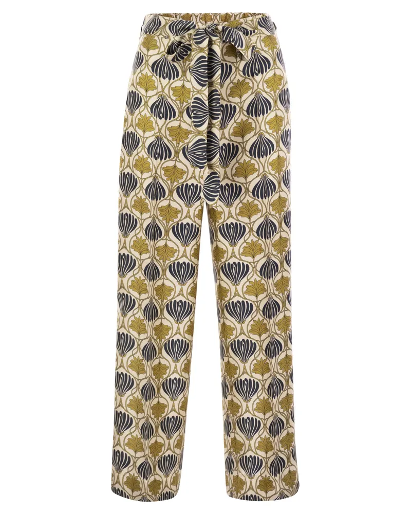 Max Mara Timec bedruckte Seidenflüssigkeitshose Mustard