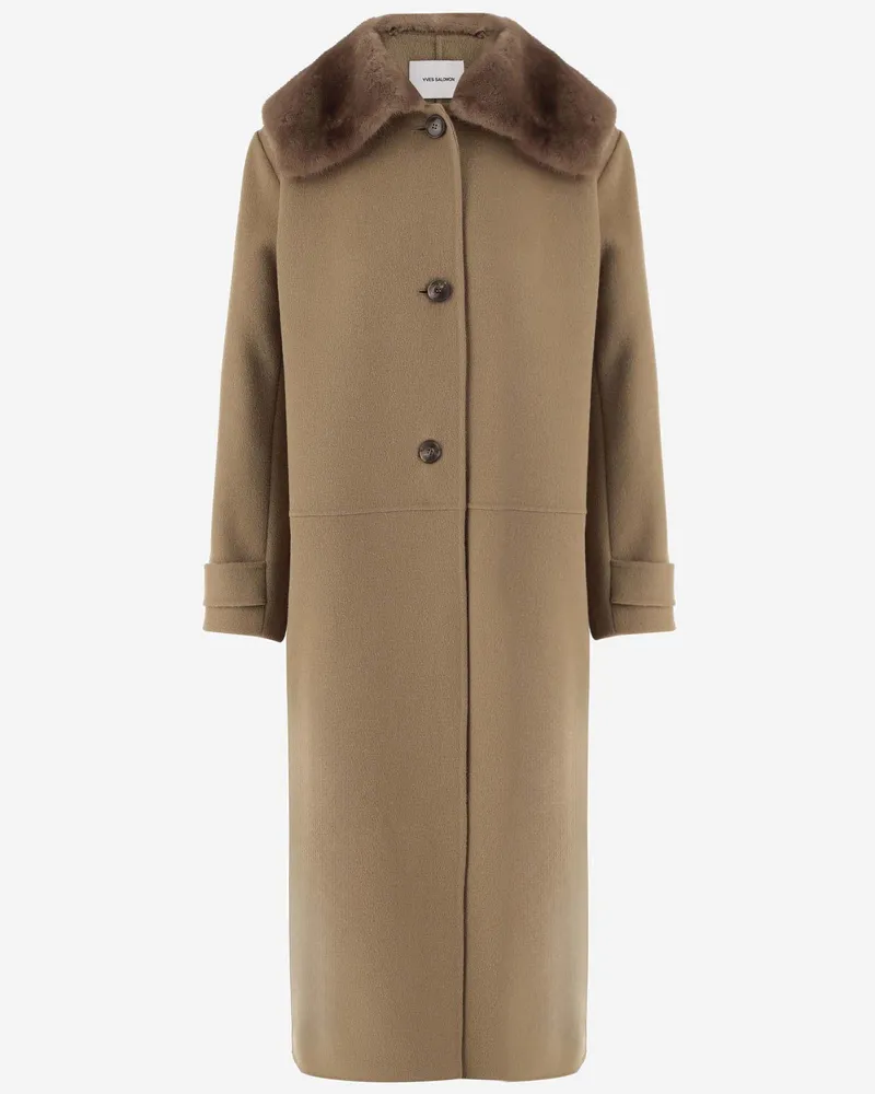 Yves Salomon Wool und Cashmere Long Coat Beige