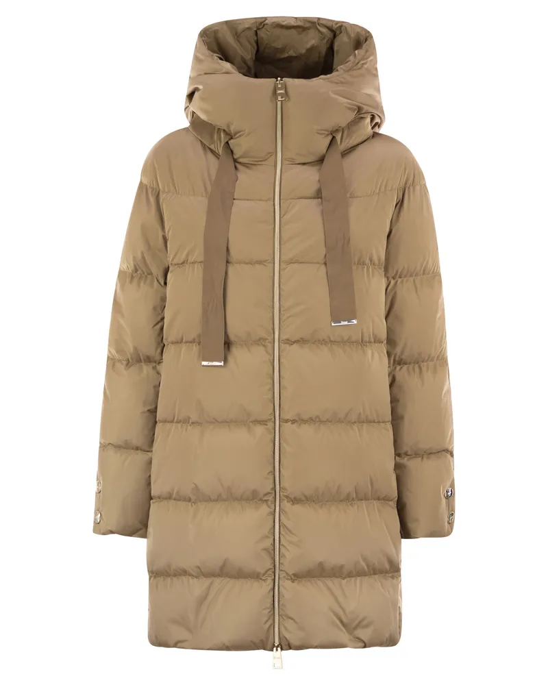 Herno eine Form -Down -Jacke mit Kapuze Camel