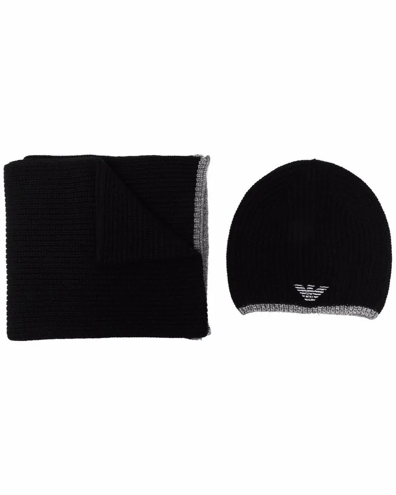 Emporio Armani Schal und Beanie Set Black