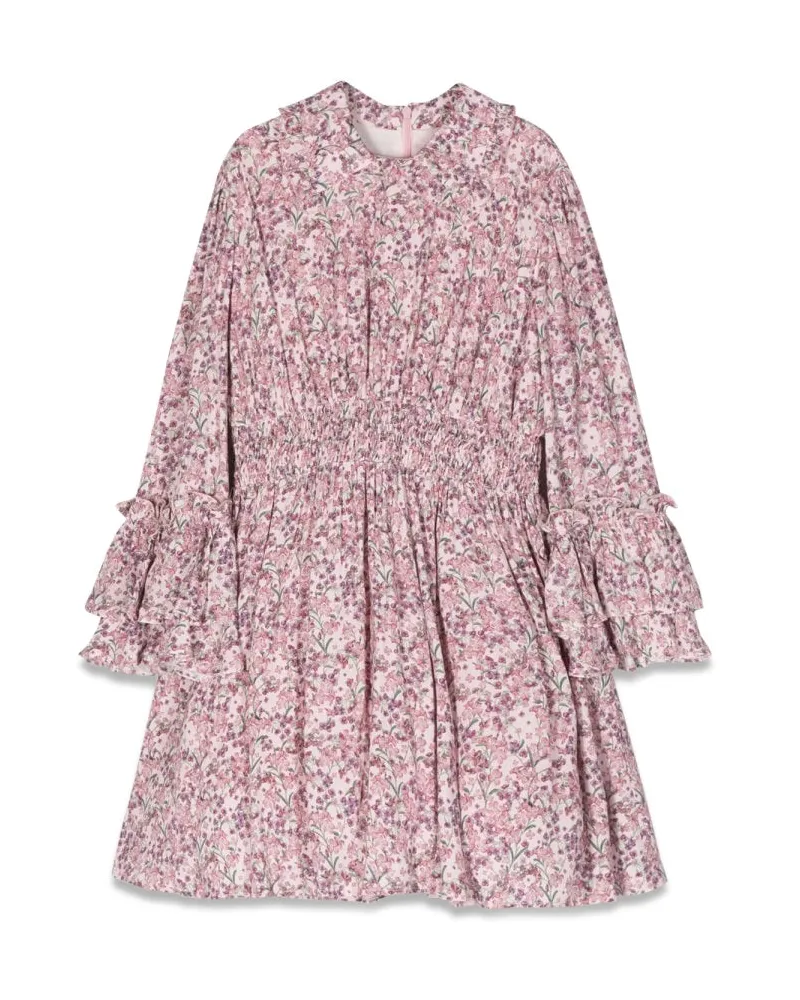 Simonetta Kleid mit gekräuselten Kragen und Ärmeln Multicolour