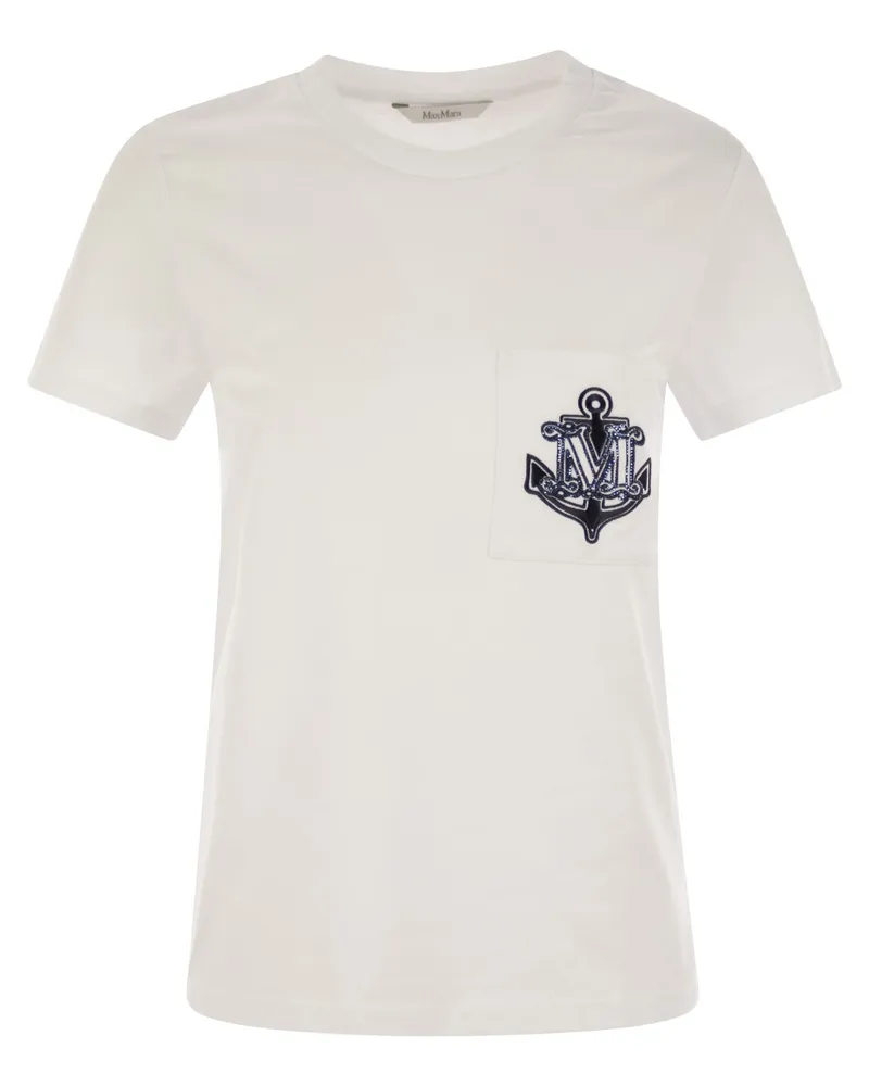Max Mara Acacia Jersey T -Shirt mit bestickter Brusttasche White