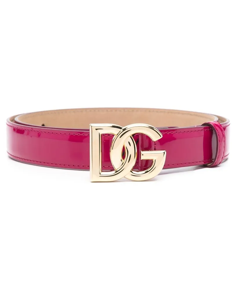 Dolce & Gabbana Patentledergürtel mit Logo Plaque Pink