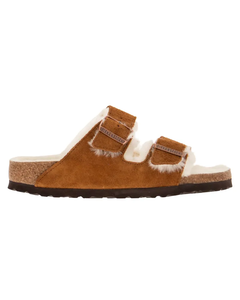 Birkenstock Arizona Wildleder Lammfell Slipper Nerz