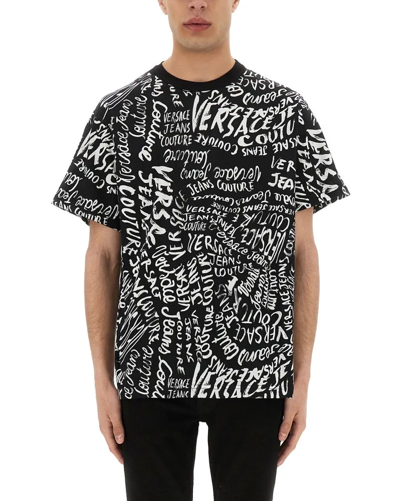 Versace Jeans Logomania Print T -Shirt Black
